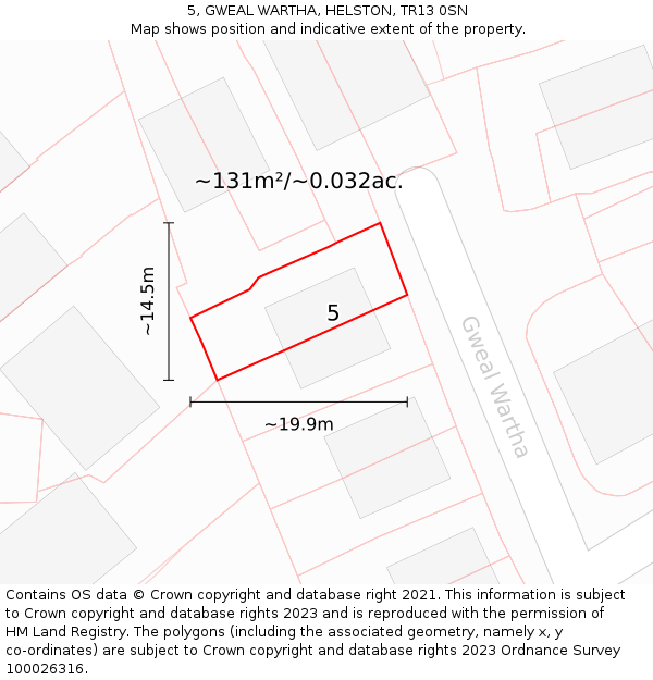 5, GWEAL WARTHA, HELSTON, TR13 0SN: Plot and title map