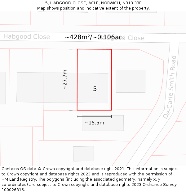 5, HABGOOD CLOSE, ACLE, NORWICH, NR13 3RE: Plot and title map