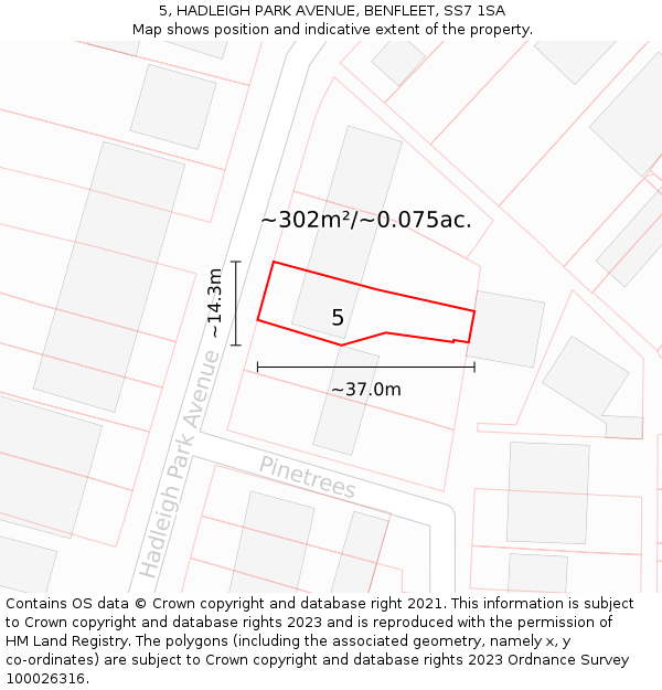 5, HADLEIGH PARK AVENUE, BENFLEET, SS7 1SA: Plot and title map