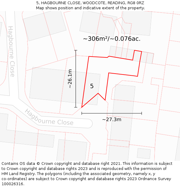 5, HAGBOURNE CLOSE, WOODCOTE, READING, RG8 0RZ: Plot and title map