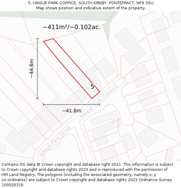 5, HAGUE PARK COPPICE, SOUTH KIRKBY, PONTEFRACT, WF9 3SU: Plot and title map