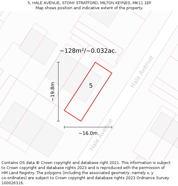 5, HALE AVENUE, STONY STRATFORD, MILTON KEYNES, MK11 1EP: Plot and title map