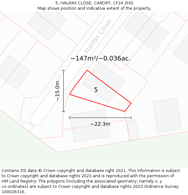 5, HALIFAX CLOSE, CARDIFF, CF24 2HG: Plot and title map