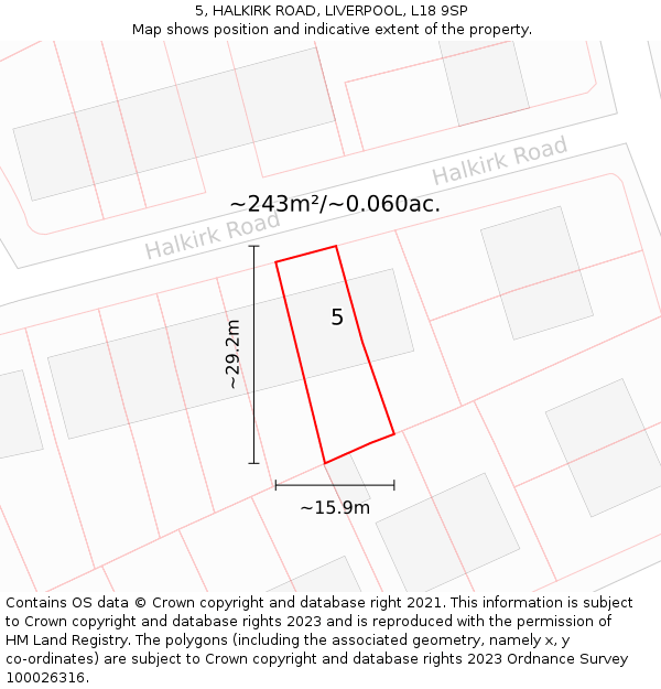 5, HALKIRK ROAD, LIVERPOOL, L18 9SP: Plot and title map