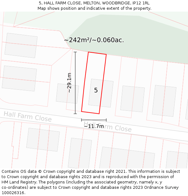 5, HALL FARM CLOSE, MELTON, WOODBRIDGE, IP12 1RL: Plot and title map