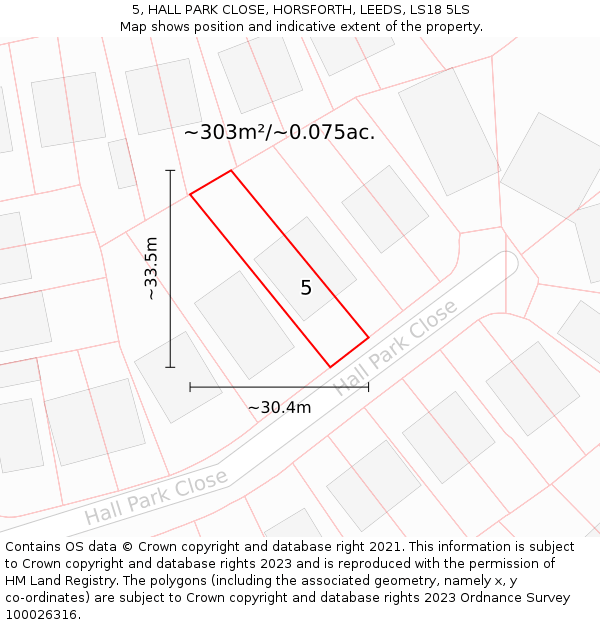 5, HALL PARK CLOSE, HORSFORTH, LEEDS, LS18 5LS: Plot and title map