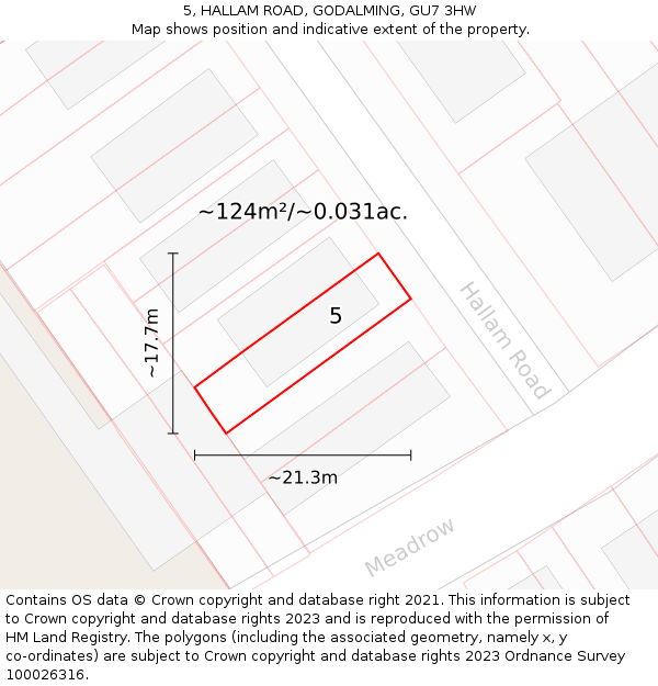 5, HALLAM ROAD, GODALMING, GU7 3HW: Plot and title map