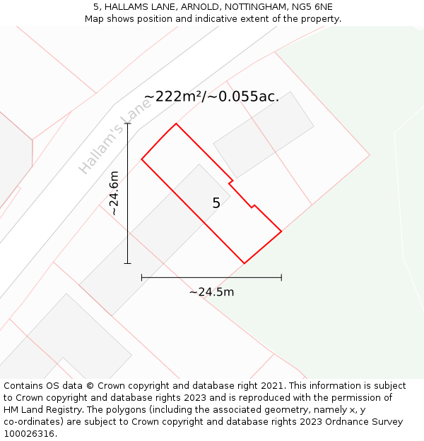 5, HALLAMS LANE, ARNOLD, NOTTINGHAM, NG5 6NE: Plot and title map