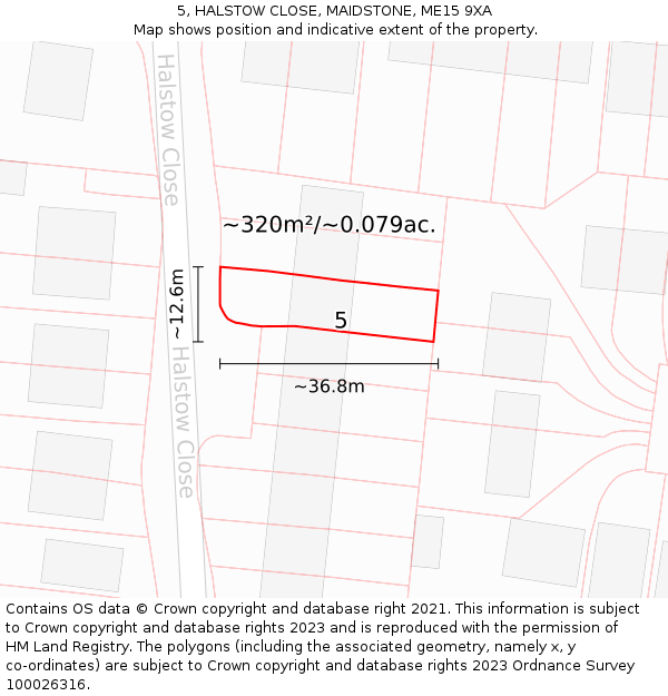 5, HALSTOW CLOSE, MAIDSTONE, ME15 9XA: Plot and title map