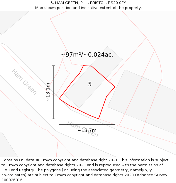 5, HAM GREEN, PILL, BRISTOL, BS20 0EY: Plot and title map