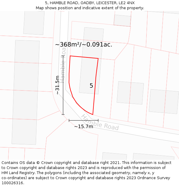 5, HAMBLE ROAD, OADBY, LEICESTER, LE2 4NX: Plot and title map