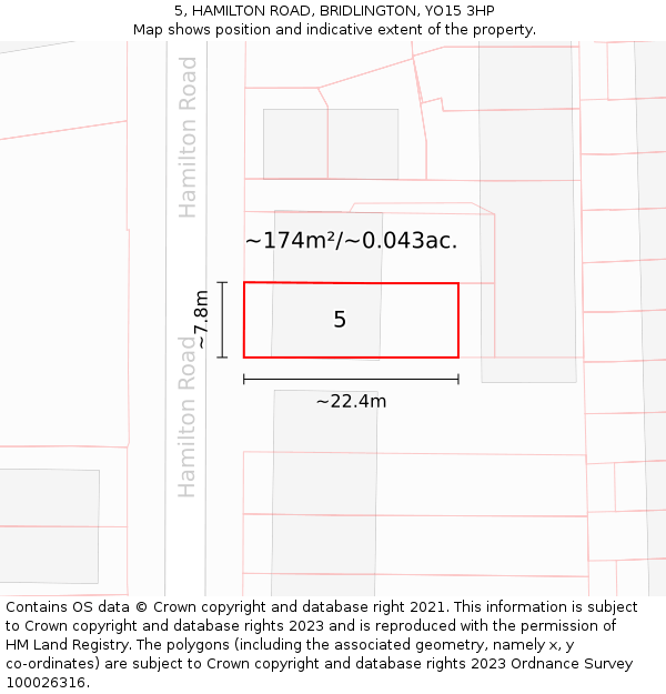 5, HAMILTON ROAD, BRIDLINGTON, YO15 3HP: Plot and title map