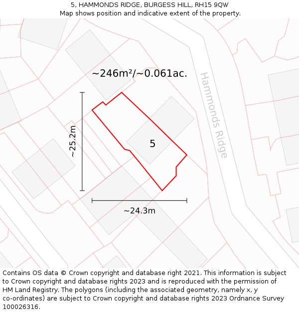 5, HAMMONDS RIDGE, BURGESS HILL, RH15 9QW: Plot and title map