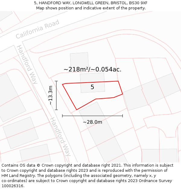 5, HANDFORD WAY, LONGWELL GREEN, BRISTOL, BS30 9XF: Plot and title map