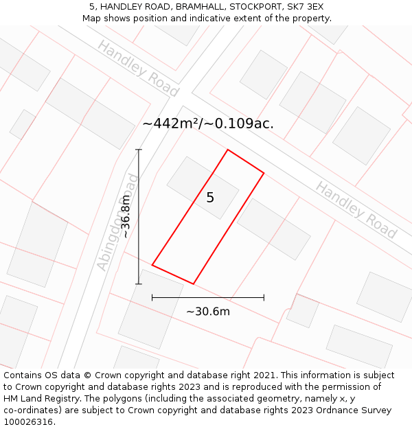 5, HANDLEY ROAD, BRAMHALL, STOCKPORT, SK7 3EX: Plot and title map