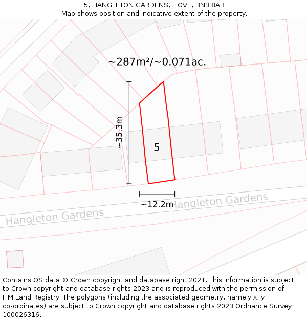 5, HANGLETON GARDENS, HOVE, BN3 8AB: Plot and title map