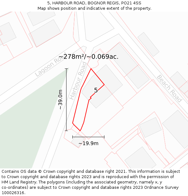 5, HARBOUR ROAD, BOGNOR REGIS, PO21 4SS: Plot and title map