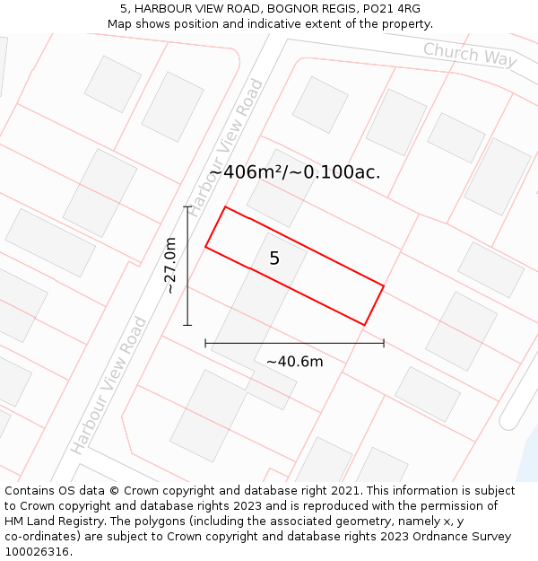 5, HARBOUR VIEW ROAD, BOGNOR REGIS, PO21 4RG: Plot and title map