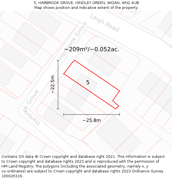 5, HARBROOK GROVE, HINDLEY GREEN, WIGAN, WN2 4UB: Plot and title map