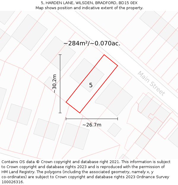 5, HARDEN LANE, WILSDEN, BRADFORD, BD15 0EX: Plot and title map