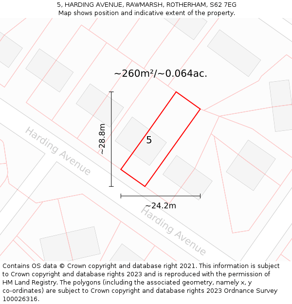 5, HARDING AVENUE, RAWMARSH, ROTHERHAM, S62 7EG: Plot and title map