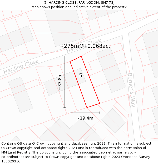 5, HARDING CLOSE, FARINGDON, SN7 7SJ: Plot and title map