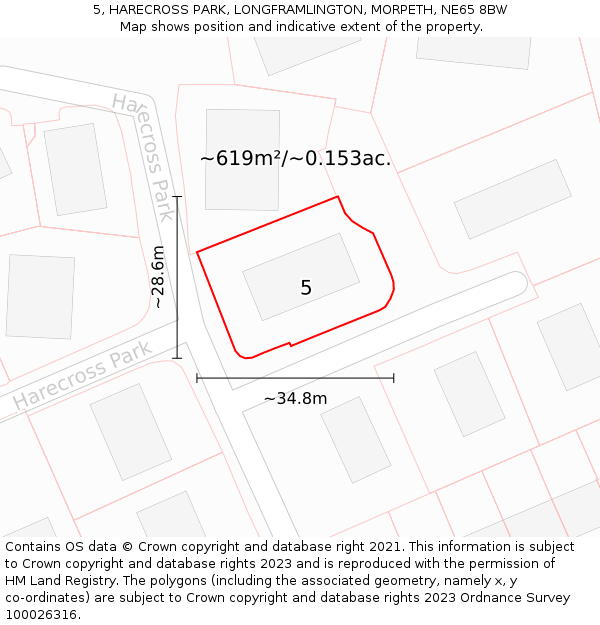 5, HARECROSS PARK, LONGFRAMLINGTON, MORPETH, NE65 8BW: Plot and title map
