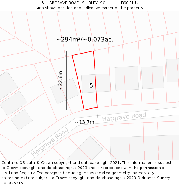 5, HARGRAVE ROAD, SHIRLEY, SOLIHULL, B90 1HU: Plot and title map