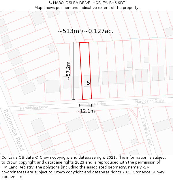 5, HAROLDSLEA DRIVE, HORLEY, RH6 9DT: Plot and title map