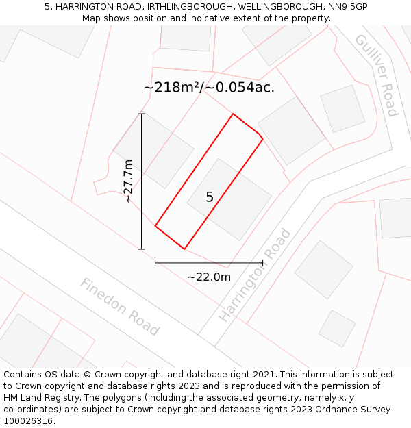 5, HARRINGTON ROAD, IRTHLINGBOROUGH, WELLINGBOROUGH, NN9 5GP: Plot and title map