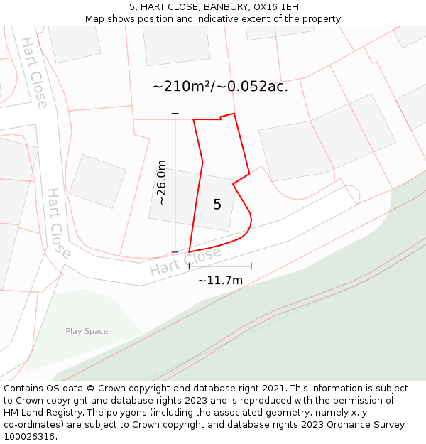 5, HART CLOSE, BANBURY, OX16 1EH: Plot and title map