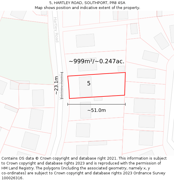 5, HARTLEY ROAD, SOUTHPORT, PR8 4SA: Plot and title map