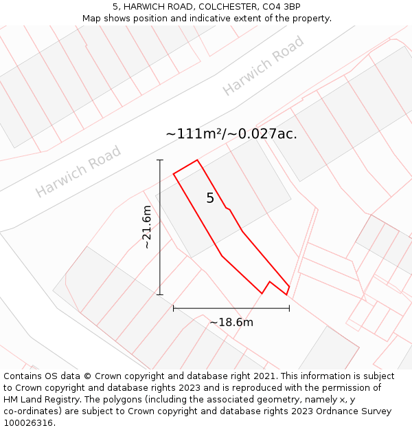 5, HARWICH ROAD, COLCHESTER, CO4 3BP: Plot and title map