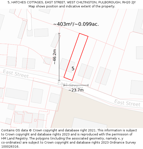 5, HATCHES COTTAGES, EAST STREET, WEST CHILTINGTON, PULBOROUGH, RH20 2JY: Plot and title map