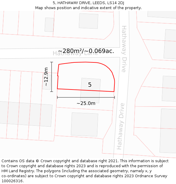 5, HATHAWAY DRIVE, LEEDS, LS14 2DJ: Plot and title map