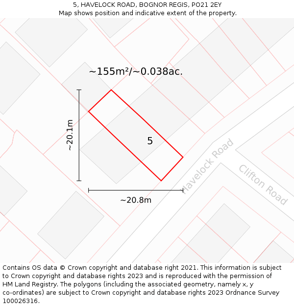 5, HAVELOCK ROAD, BOGNOR REGIS, PO21 2EY: Plot and title map