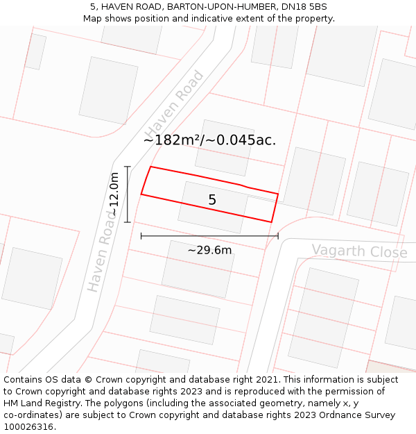 5, HAVEN ROAD, BARTON-UPON-HUMBER, DN18 5BS: Plot and title map