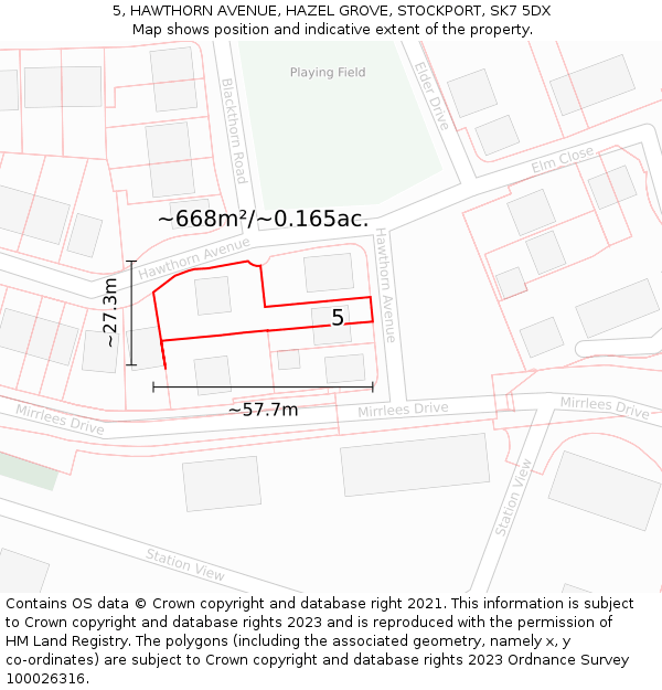 5, HAWTHORN AVENUE, HAZEL GROVE, STOCKPORT, SK7 5DX: Plot and title map