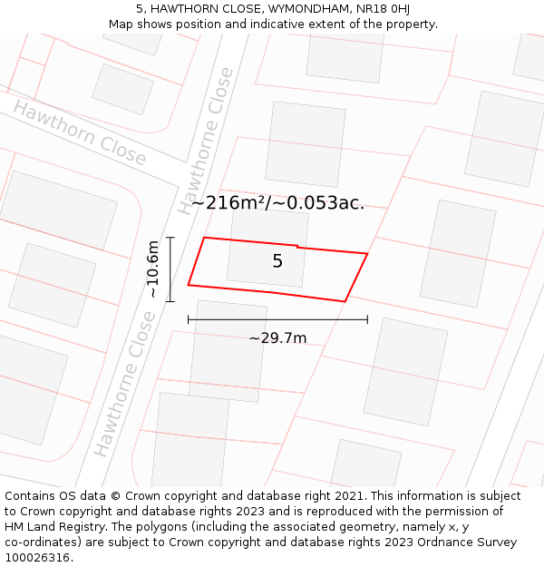 5, HAWTHORN CLOSE, WYMONDHAM, NR18 0HJ: Plot and title map