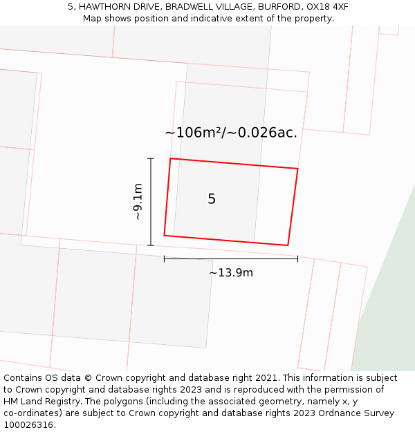 5, HAWTHORN DRIVE, BRADWELL VILLAGE, BURFORD, OX18 4XF: Plot and title map