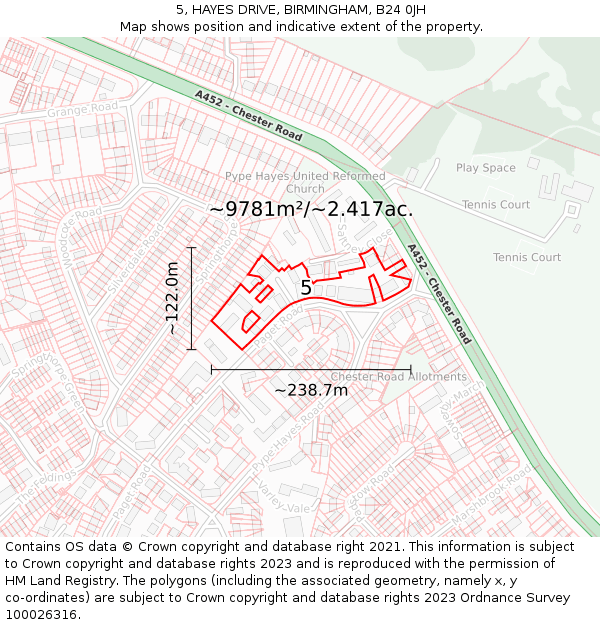 5, HAYES DRIVE, BIRMINGHAM, B24 0JH: Plot and title map