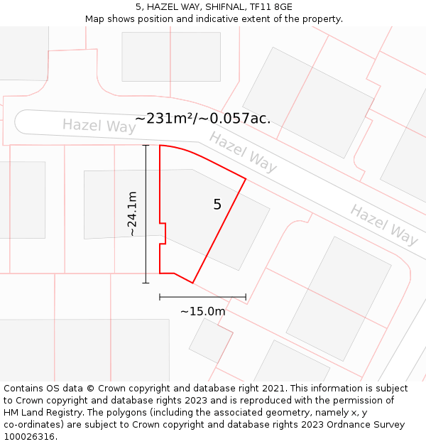 5, HAZEL WAY, SHIFNAL, TF11 8GE: Plot and title map