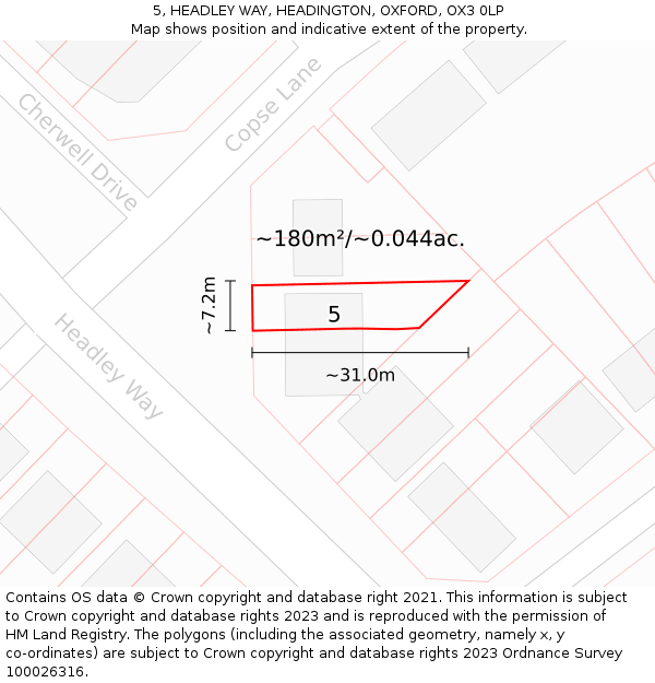 5, HEADLEY WAY, HEADINGTON, OXFORD, OX3 0LP: Plot and title map