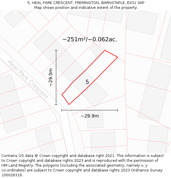 5, HEAL PARK CRESCENT, FREMINGTON, BARNSTAPLE, EX31 3AP: Plot and title map