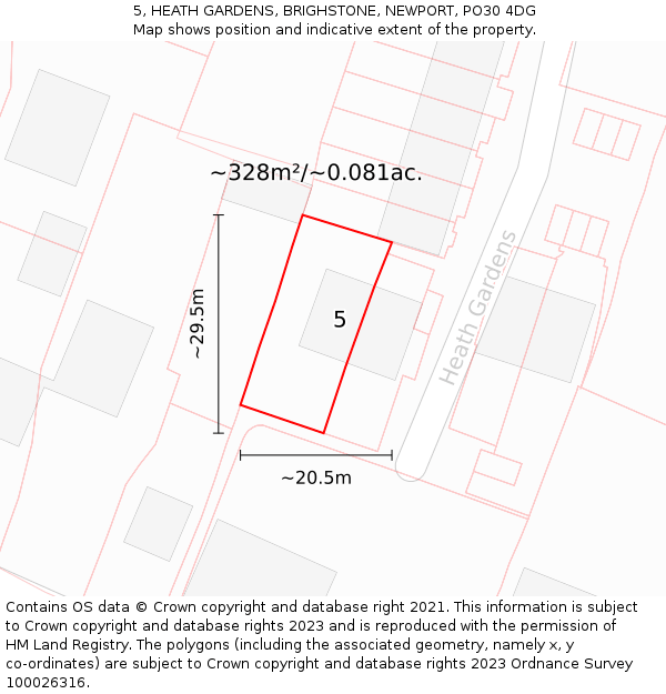 5, HEATH GARDENS, BRIGHSTONE, NEWPORT, PO30 4DG: Plot and title map