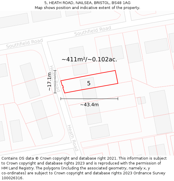 5, HEATH ROAD, NAILSEA, BRISTOL, BS48 1AG: Plot and title map