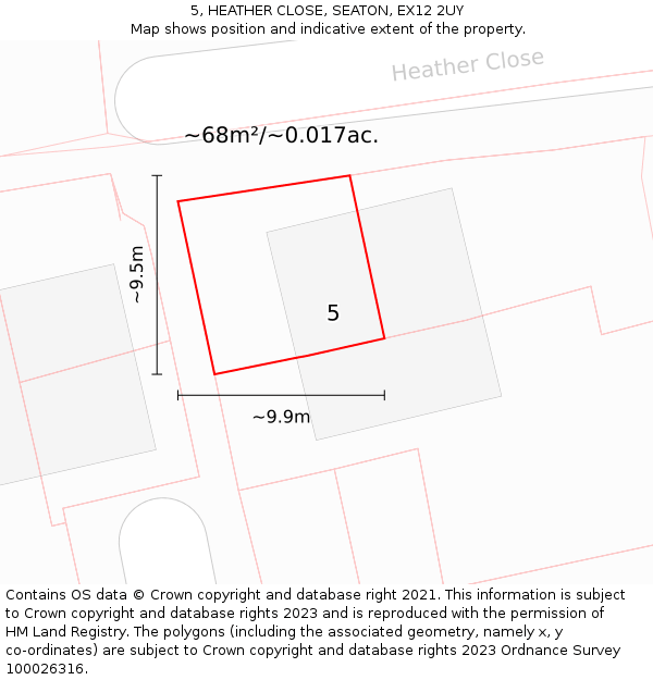 5, HEATHER CLOSE, SEATON, EX12 2UY: Plot and title map