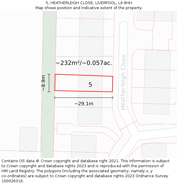 5, HEATHERLEIGH CLOSE, LIVERPOOL, L9 8HH: Plot and title map