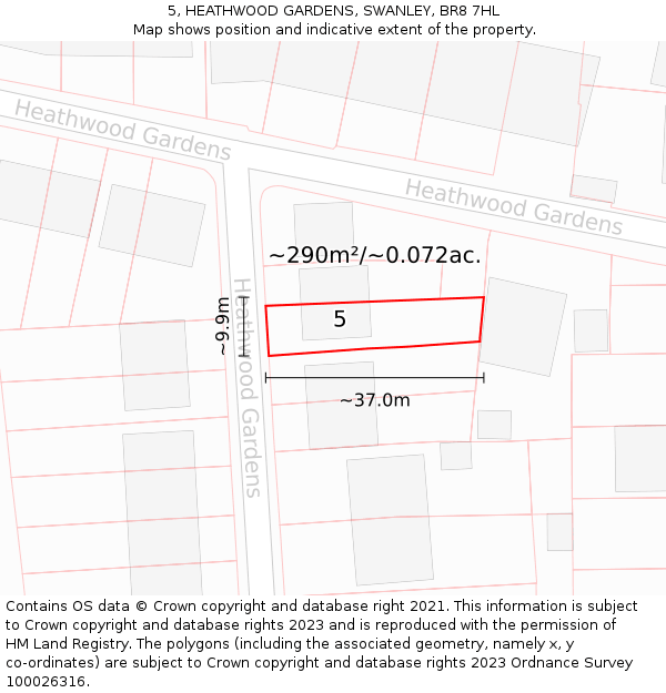 5, HEATHWOOD GARDENS, SWANLEY, BR8 7HL: Plot and title map