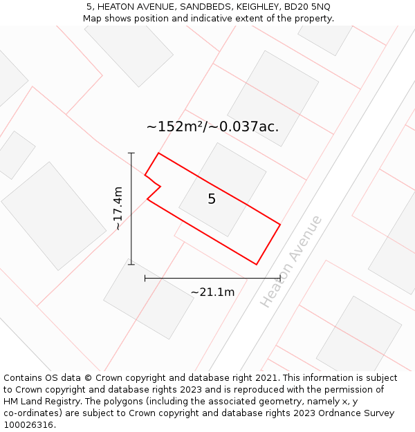 5, HEATON AVENUE, SANDBEDS, KEIGHLEY, BD20 5NQ: Plot and title map